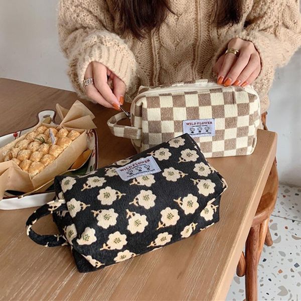 Astucci per cosmetici Custodie per trucco in velluto a coste Pochette Borsa da viaggio per donna Lavaggio con stampa floreale vintage Custodia da viaggio per bellezzaCosmetico