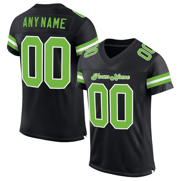 Custom Black Neon Green-White-White Mesia autêntica Jersey de futebol