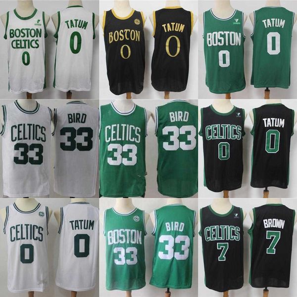 

mens boston''throwback''celtics''jersey larry 33 bird jayson 0 tatum jaylen 7 brown basketball shorts basketba, Black;red