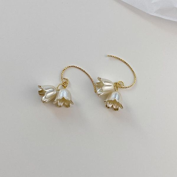 

stud retro elegant lily earrings for women gentle fresh and pure bride bridesmaid ear hanging simple sweet wedding party jewelry, Golden;silver