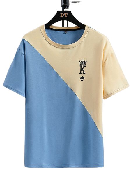 

extended sizes men colorblock playing card print tee j5uk#, White;black