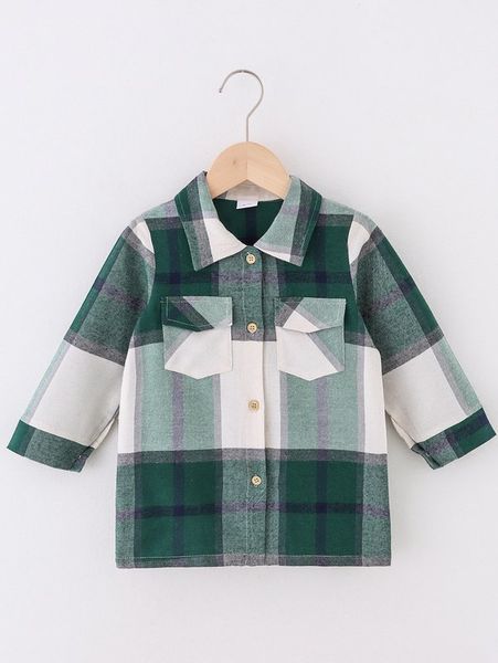 

toddler girls plaid print flap pocket blouse she, White;black