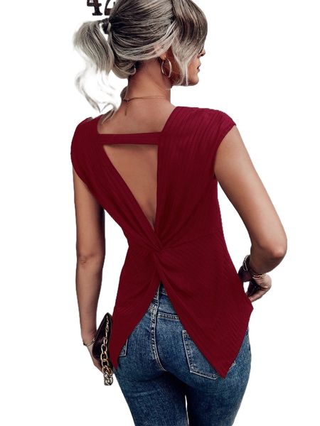 

cut out twist back tank g8bd#, White