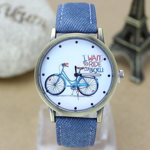 Moda Uomo Orologio da bicicletta Donna Jean Tessuto Cinturino in pelle Orologi eleganti Relogio Feminino Ladies Casual Quarzo Ora