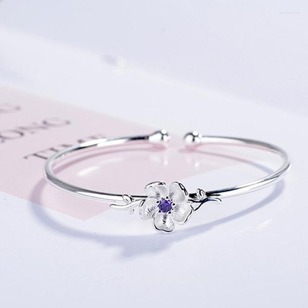 Bracelets de charme Design silve design rosa roxo de cristal flor de cerejeira de cerejeira Bagta ajustável para mulheres doces Lars22