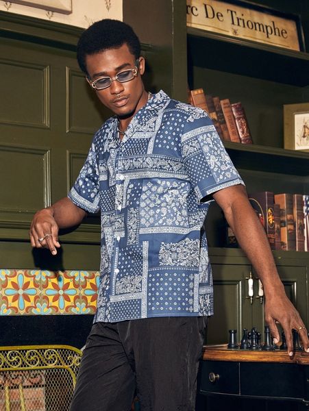 

men paisley print shirt s0cd#, White;black