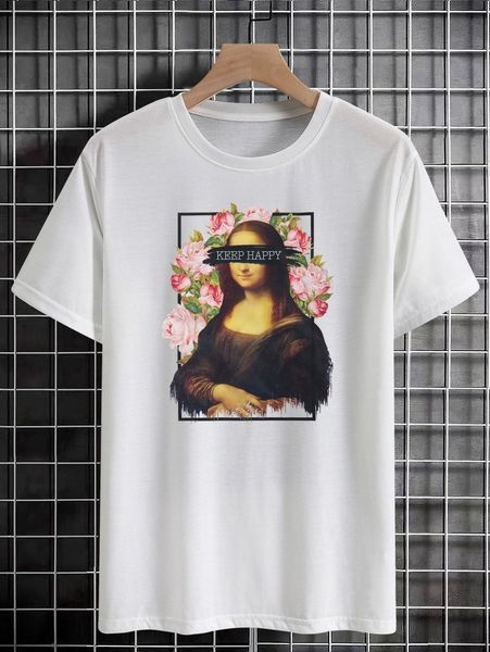 

men slogan & figure graphic tee i9xd#, White;black