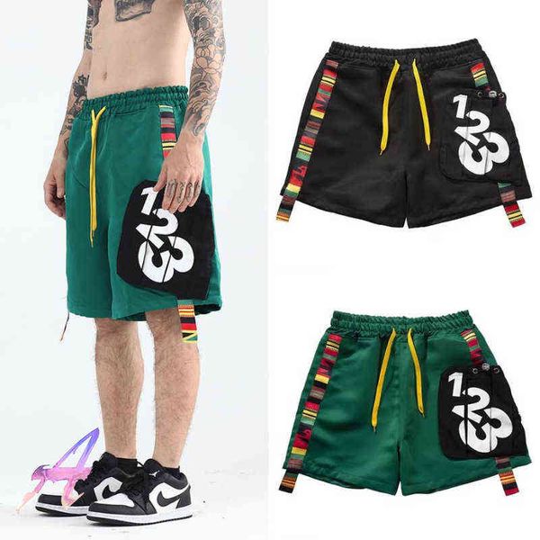 Shorts masculinos ruas de hip-hop rrr123 rótulo de cordas impressas costura de cordas 1 1 de alta qualidade macacão casual calças curtas T220825