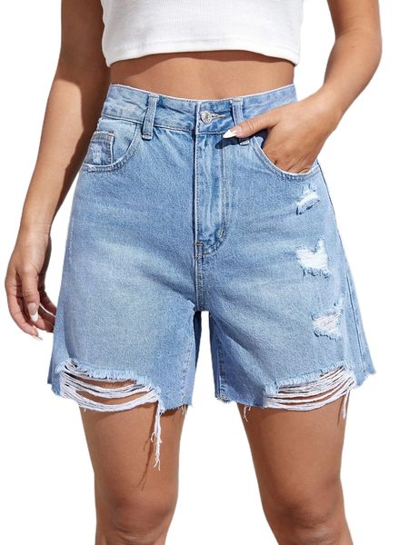 

high waist ripped denim shorts m74b#, White;black