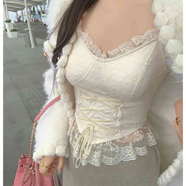 

women's vests lace vest suspender women's spring and autumn pure desire to wear inside design feeling slim fit short apricot chic, Black;white