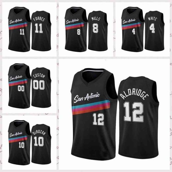 

2021 vintage men retro basketball jersey demar 10 derozan shirts lamarcus 12 aldridge breathable black blue white size s-2xl, Black;red