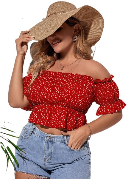 

plus confetti heart print bardot peplum blouse s3ts#, Black