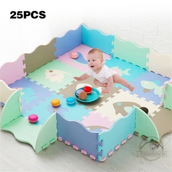 

25pcs kids toys eva children's mat foam carpets soft floor mat puzzle baby play mat floor developing crawling rugs with fence 210402