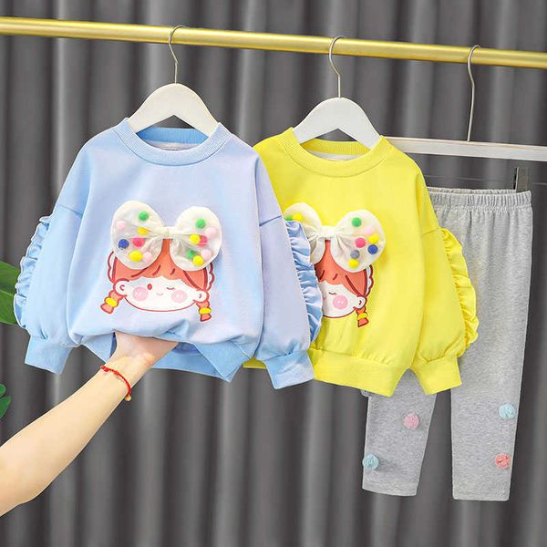 

spring and autumn female baby sets outer wear party casual cute style childrens clothes cartoon two-piece suit, White