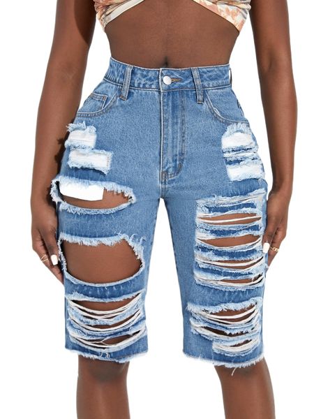 

sxy ripped cut out raw trim denim shorts h2sr#, White;black