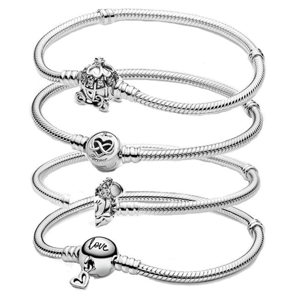 

luxury jewelry women 925 silver charm bracelets bangle fit pandora beads charms snake chain designer bracelet with original box fo246t, Golden;silver
