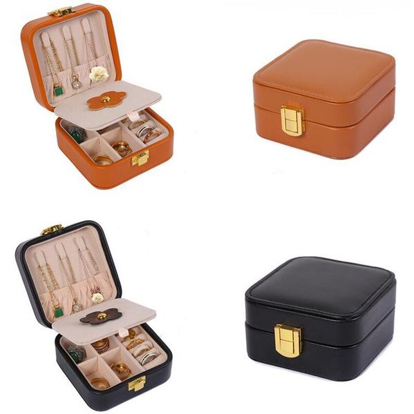 

jewelry box double layer travel jewelry organizer pu leather portable display cases with mirror necklace earring rings storage holder packag, Black;white