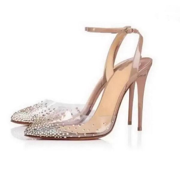 

wedding marry dress shoes nude color fat stiletto high heels red bottom pumps follies strass ankle mesh rhinestone red sole party evening sa, Black