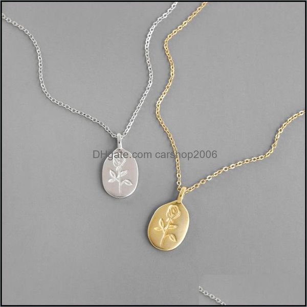

pendant necklaces pendants jewelry 100% 925 sterling sier chain for women korea ins rose flower geometric oval tag necklace ymn193 drop de, Silver