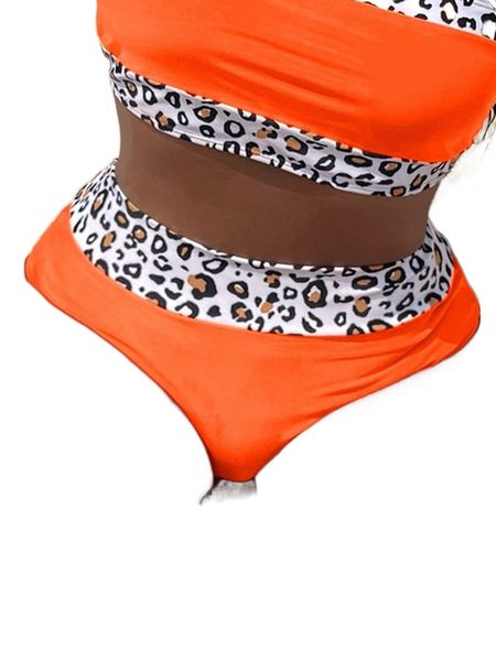 

plus leopard print high waisted bikini bottom x35e#, Black