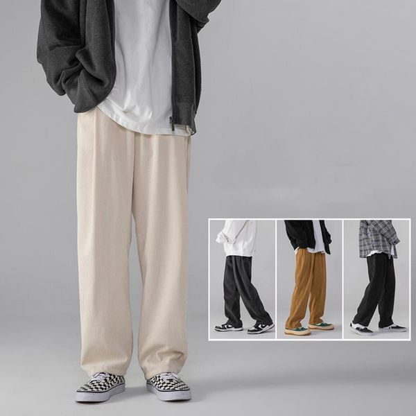 Pantaloni da uomo Velluto a coste Marca alla moda Allentato dritto Coreano Gamba larga Stile coppia Casa Casual Beige Nero Marrone