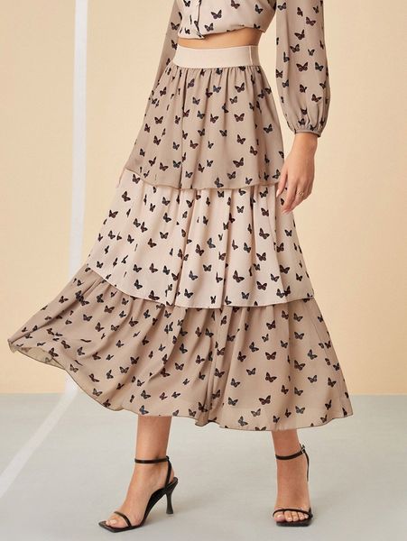 

x nunette butterfly print layered skirt s9th#, Black