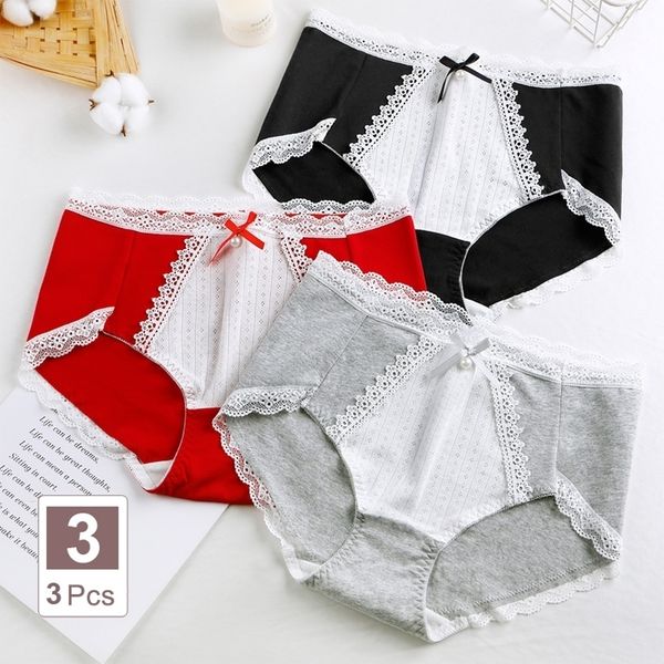 

womens cotton briefs japanese cute panties large sizes lace bow cotton panties plus size underwear kawaii lingerie 5xl 7xl y200425, Black;pink