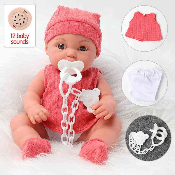 

30.5cm realistic bebe reborn newborn twin long hair doll 12 inch full body soft silicone sound education toys for girls partner aa220325