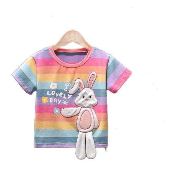 

girls cartoon tees hort-sleeved t-shirt patch bottoming childrens summer p4391, Blue