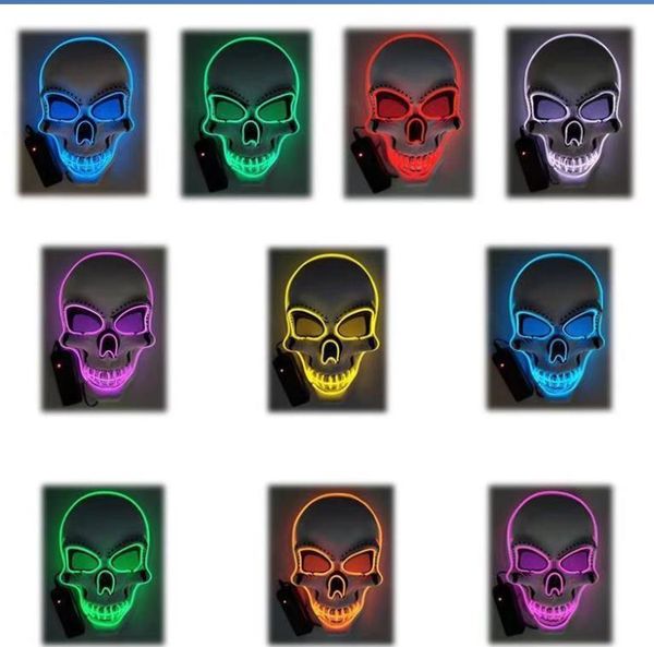 Halloween LED Light Up Mask EL Wire Skull Maschere a pieno facciale spaventose CS Gioco Protezioni Costume da festa in maschera Puntelli luminosi Atmosfera