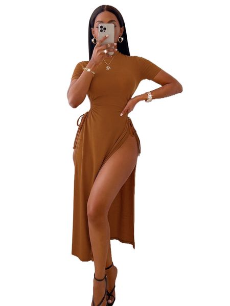 

cut out knot side -slit hem tee b4ja#, White