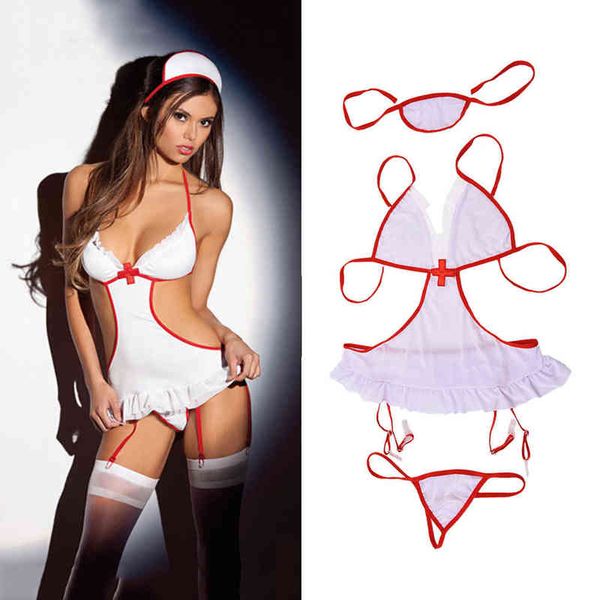 

1 set women erotic costumes role play nurse uniform erotic lingerie underwear (not including socks) w220318, Red;black
