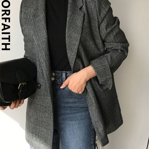 

colorfaith plaid double breasted pockets formal jackets checkered winter spring womens blazers outerwear jk7113 220801, White;black