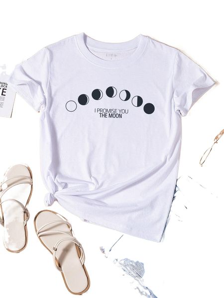 

moon & slogan graphic tee 54vw#, White