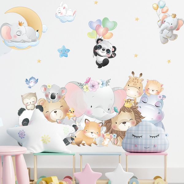 Nordische Cartoontiere Wandaufkleber für Kinder Kinderzimmer Mädchen Babyzimmer Dekoration Kindergarten Tapete Elefant Panda Giraffe