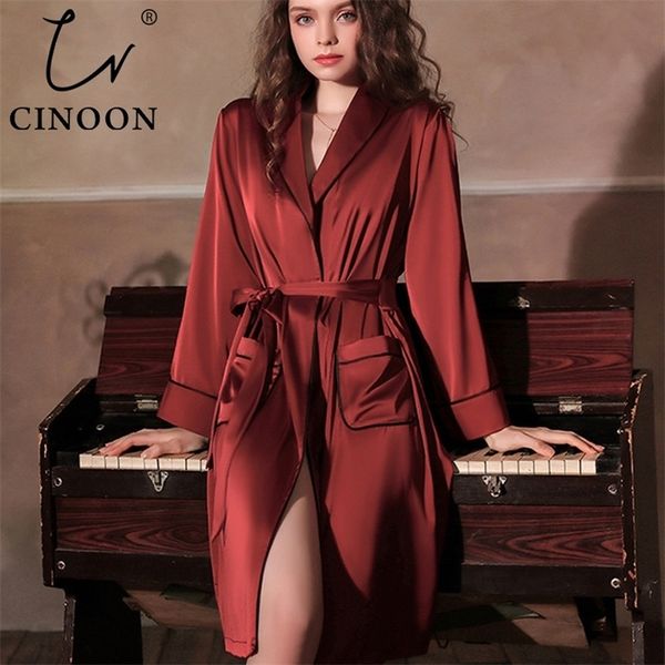 

cin satin robe female intimate lingerie sleepwear silky bridal wedding gift kimono bathrobe gown nightgown nightwear 220329, Red;black