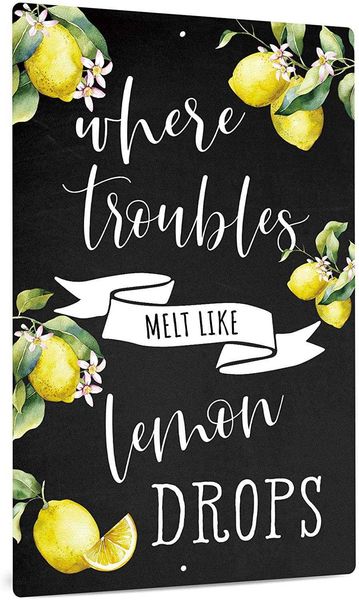 

lemon kitchen decor, farmhouse wall sign for dining room, living room, garden, 12x8 inches aluminum metal sign - these troubles