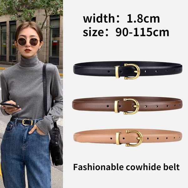 

pin buckle classic luxury belt women's antique real cow leather simple fashion versatile korean skirt pants waistband, Black;brown