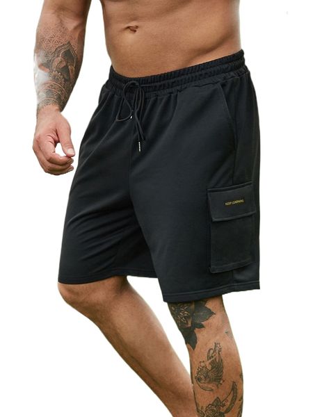 

extended sizes men slogan patched flap pocket shorts 11ms#, White;black