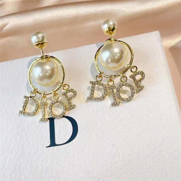 

60% jewelry online version size pearl full diamond letter earrings fashion earrings women, Golden