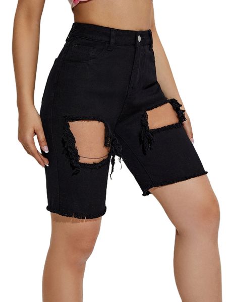 

cut out raw hem high waisted denim shorts r4k4#, White;black