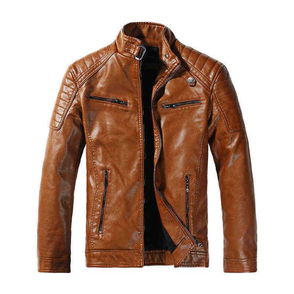 Одежда мужчина кахки толстая пушистая мотоциклетная куртка искусственная кожа Big Size Biker Moto Jacket Мужская зимняя куртка PU Кожаные топы L220725