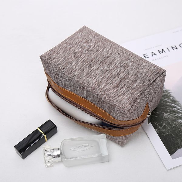 

Myyshop Portable Cosmetic Bag Simple Square Bags Commute Storage Customized Logo Zipper Handbag F Letter, Brown (the first picture)