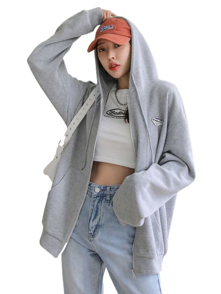 

dazy patched kangaroo pocket drawstring zip-up hoodie w9rr#, Black