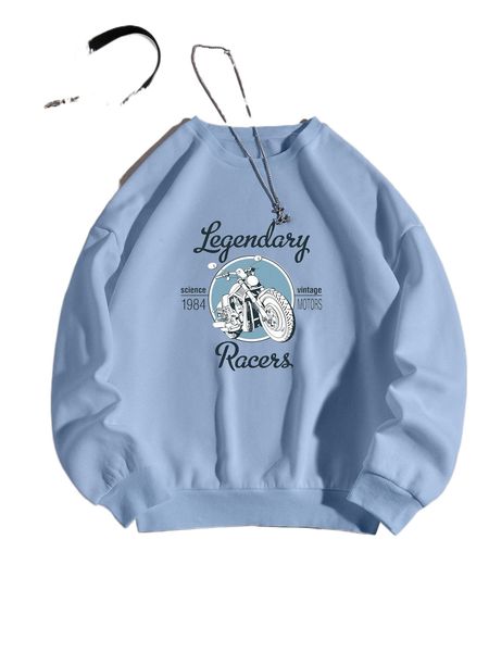 

letter & motorcycle print thermal pullover p0xl#, Black