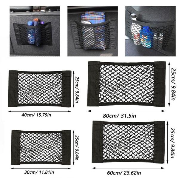 Car Organizer Back Rear Trunk Storage Net Seat Elastic String Magic Sticker Mesh Bag Pocket Cage Auto BagCar