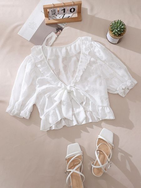 

plus ruffle trim tie front p1cd#, Black