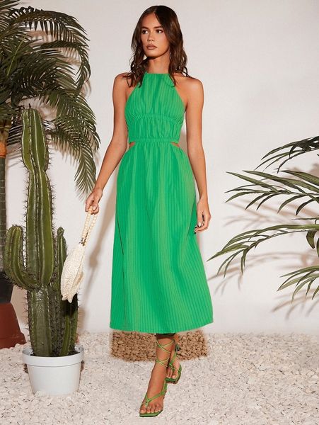 

cut out tie backless halter dress h6zw#, Black;gray