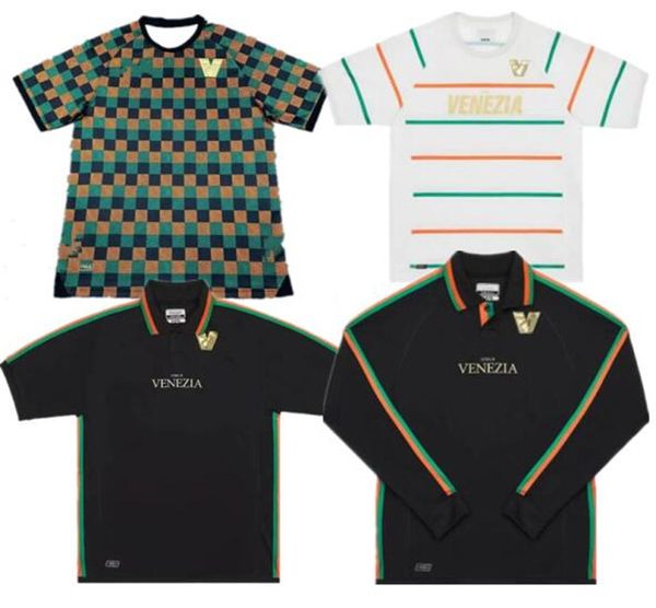 

22 23 venezia fc soccer jerseys home black away white third blue 4th red 10# aramu 11# forte venice 2022 2023 football shirts 3rd adukt kids, Black;yellow