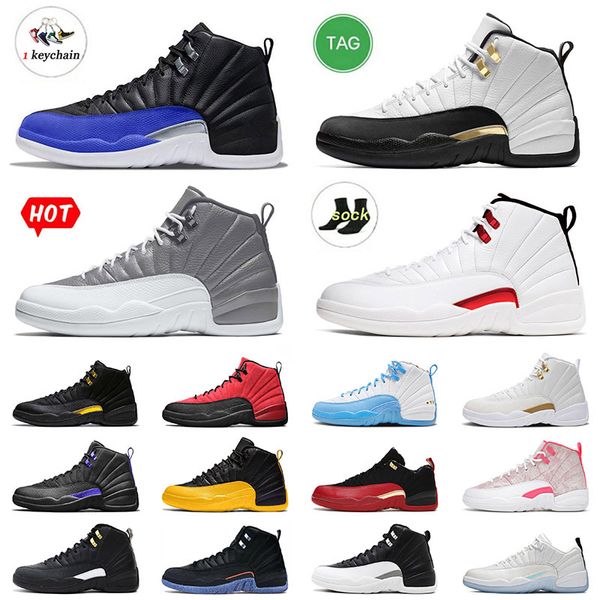 

2022 mens womens jumpman 12 stealth basketball shoes with socks royal blue black taxi ovo white university gold blue fiba off twist